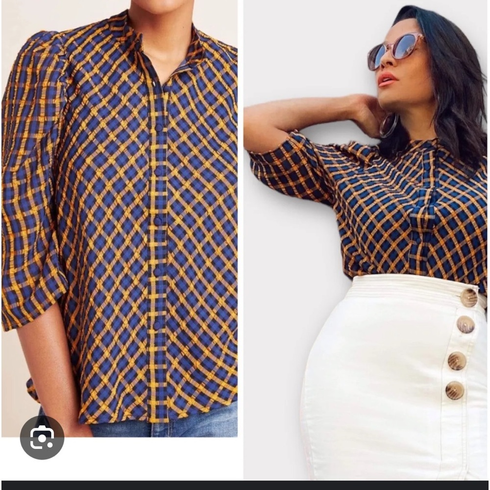 22. Eva Franco Blue & Orange Blouse Size 10 - Picture 2 of 9